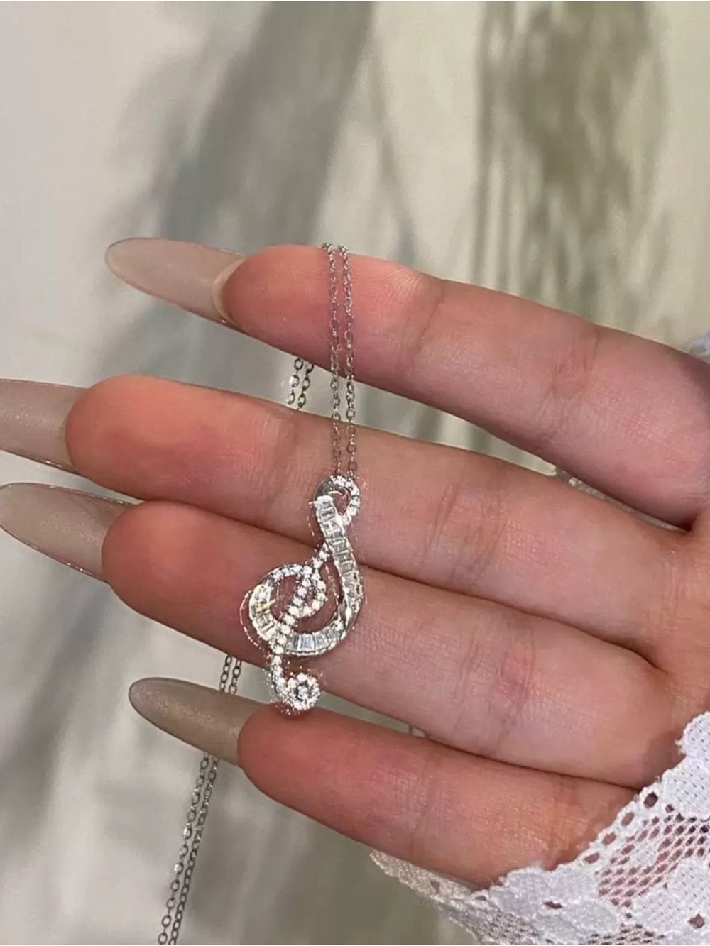 Anthropologie Silver Treble Clef Pendant Necklace